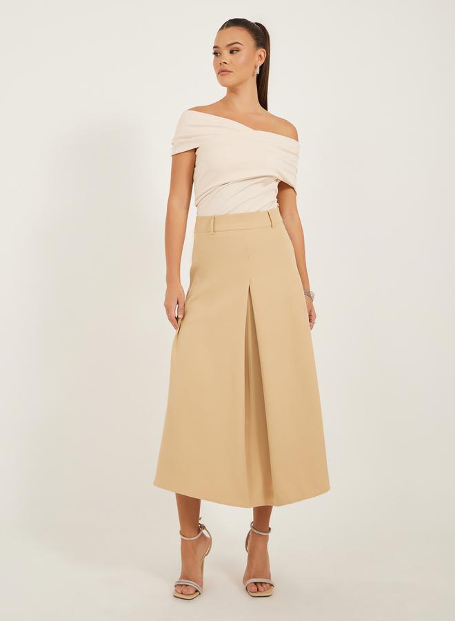 Styli Pleated A-Line Midi Skirt with Belt Loop Detail  - Image 1