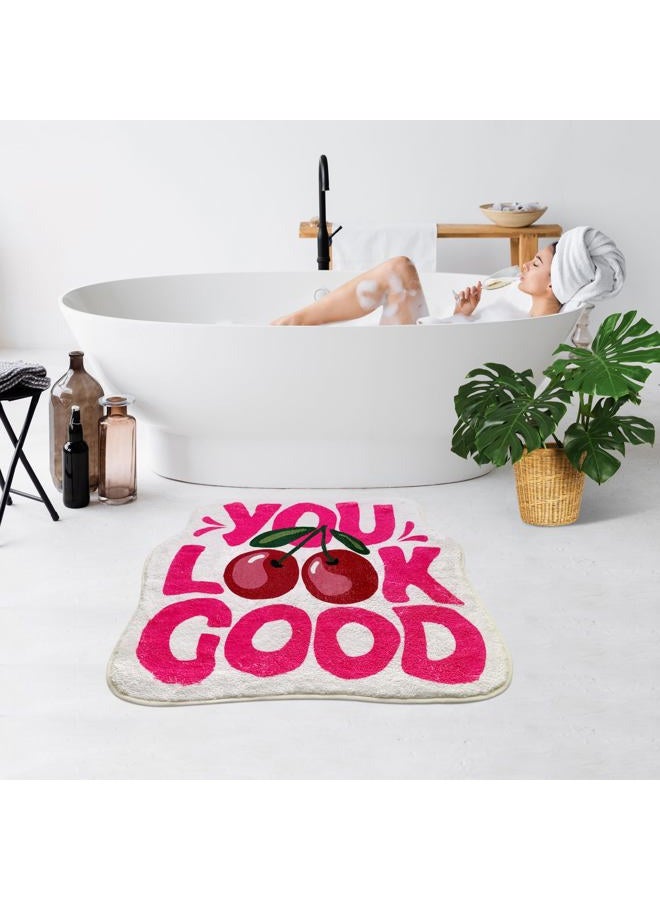 SHIYUE You Look Good Bath Mat Cute Cherry Funny Bathroom Rug, Soft Absorbent Water Non Slip, Superior Washable Microfiber Cool Shower Preppy Decor Rug (21"x25"Pink) - Image 5