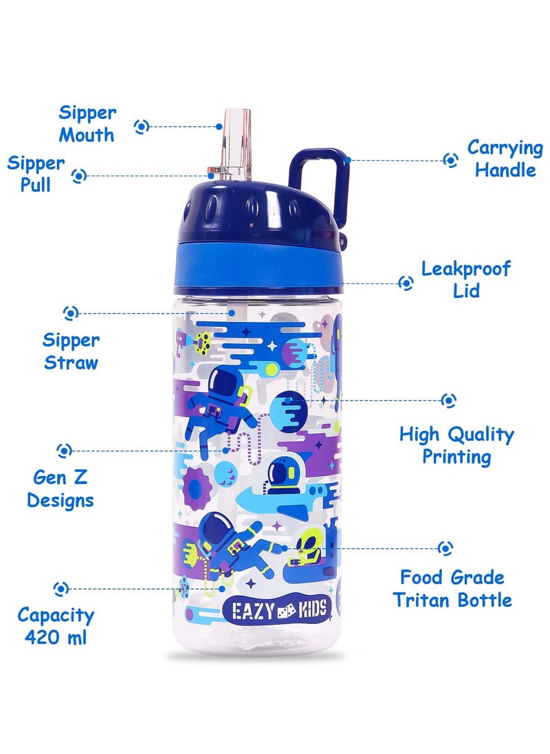 Eazy Kids - Eazy Kids Lunch Box and Tritan Water Bottle w/ Carry handle Astronauts-Blue 420ml - Image 1