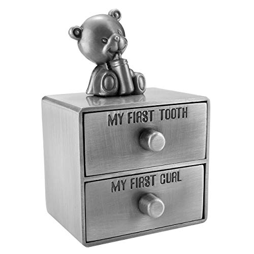 Mogoko Mogoko Silver Tooth Box Baby First Tooth and Curl Keepsake Box Set Kids Teeth Fairy Holder for Boy or Girl