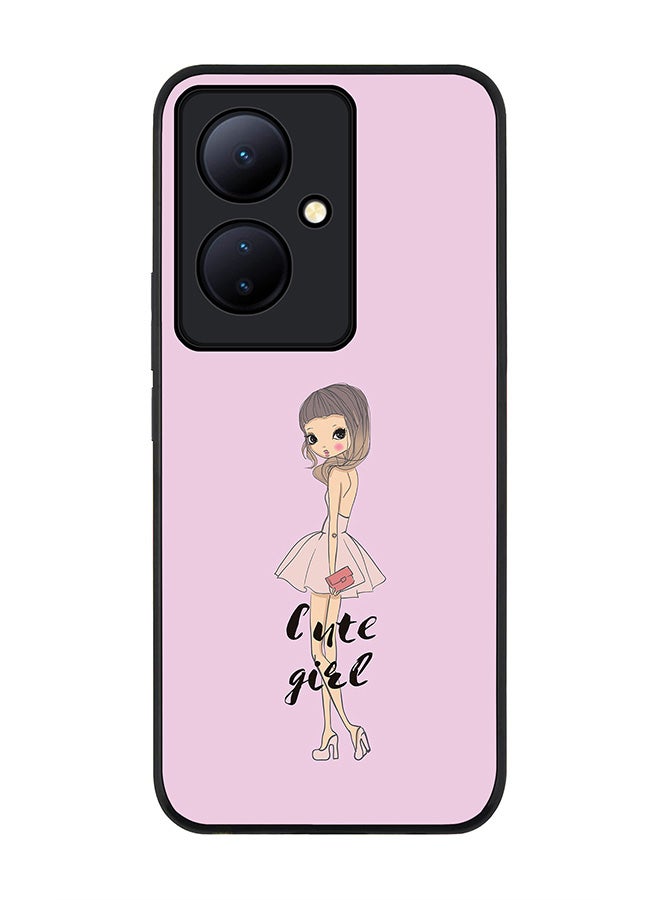 Stylizedd Rugged Black edge case for Vivo V29 Lite, Slim fit Soft Case Flexible Rubber Edges Anti Drop TPU Gel Thin Cover- Coy Cute Girl - Image 1