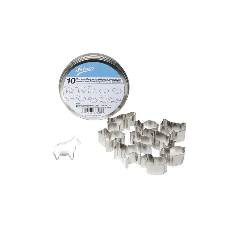 Ateco Plain Edge Animal Cutters in Assorted Animal Shapes Stainless Steel 10 Pc Set