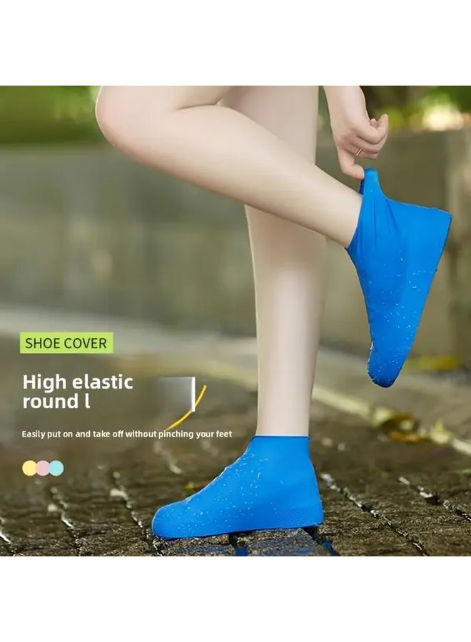 Black Large Waterproof Latex Rain Boots 2 Pairs Reusable Outdoor Shoe Covers - Image 2