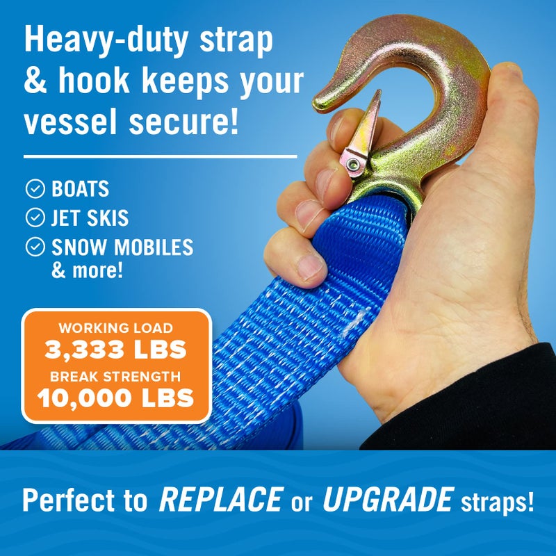 Better Boat Boat Trailer Winch Strap with Hook, Heavy Duty Replacement for Hand Crank Trailer, 2 Inch x 20 Feet, 10,000 Lbs Capacity, Towing and Bow Boat Strap - Image 2