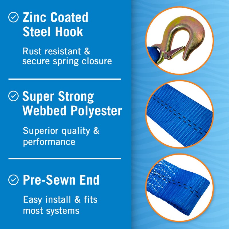 Better Boat Boat Trailer Winch Strap with Hook, Heavy Duty Replacement for Hand Crank Trailer, 2 Inch x 20 Feet, 10,000 Lbs Capacity, Towing and Bow Boat Strap - Image 3