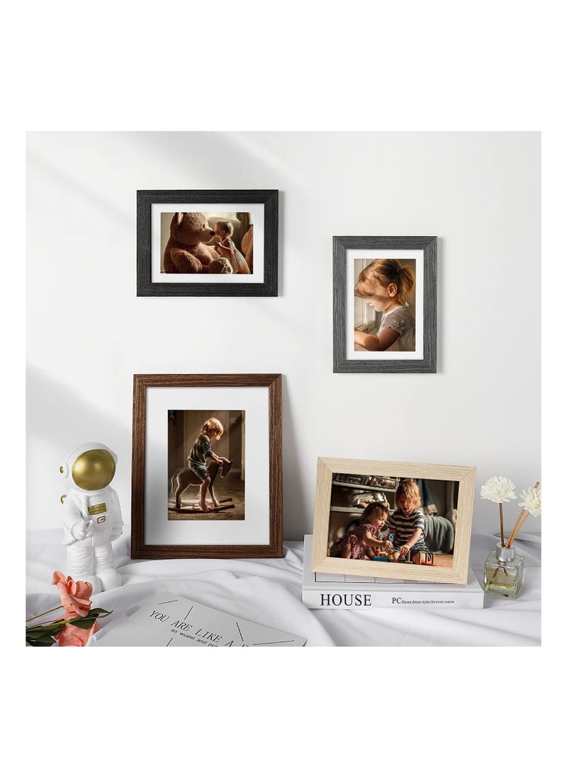 Picture Frame, KASTWAVE 4x6 Tempered Glass and Composite Wood for 3.5x5 photo with Mat or 4x6 photo Without Mat, Wall & Table Mounting for Rustic Home Decor, Black, Oak, Brown, Grey (set of 4)