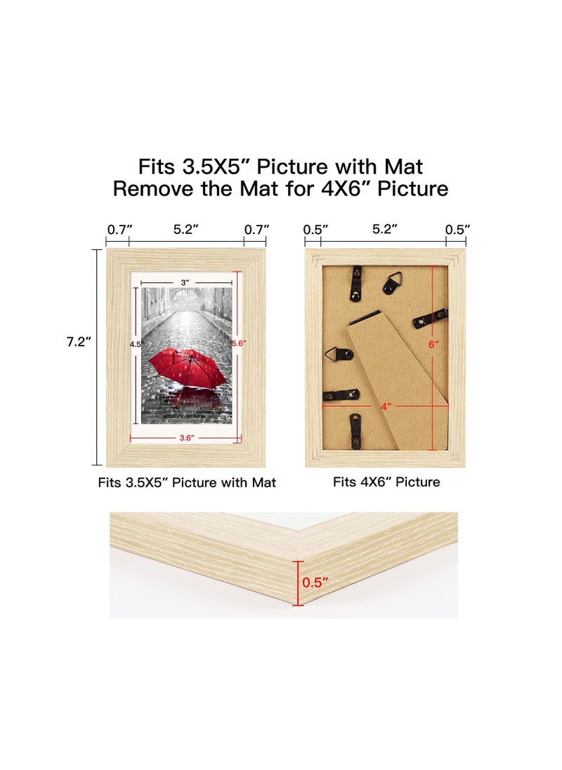 Picture Frame, KASTWAVE 4x6 Tempered Glass and Composite Wood for 3.5x5 photo with Mat or 4x6 photo Without Mat, Wall & Table Mounting for Rustic Home Decor, Black, Oak, Brown, Grey (set of 4)