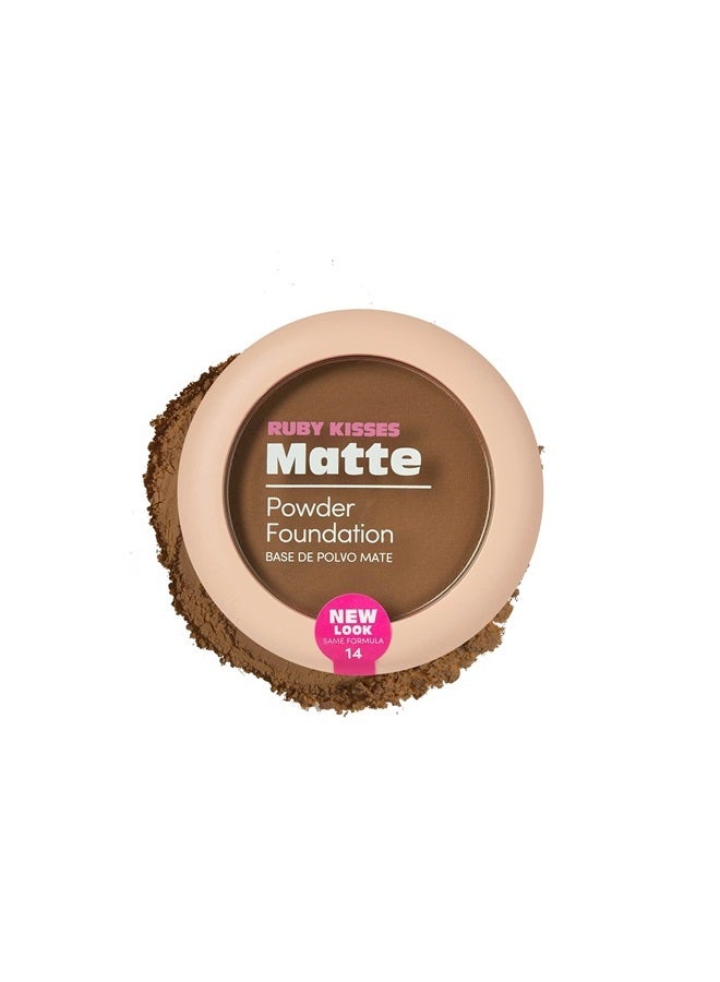 Ruby Kisses Powder Foundation Full Coverage Matte Foundation Long Lasting Face Makeup 0.35 oz. (Chestnut) - Image 1