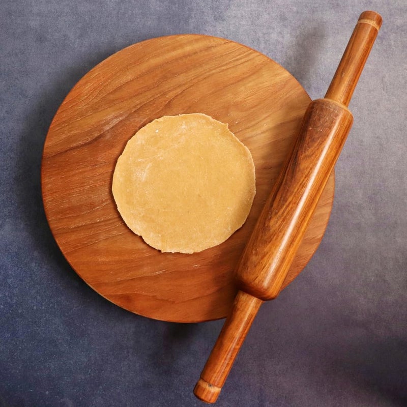Kitchen 101 Teak Wood Chakla Belan | 10 Inch | Chakla Belan Set | Roti Maker Wooden | Wood Roti Rolling Board and Pin with Stand | Natural | Brown | Set for Kitchen | Sag Polpat | - Image 1