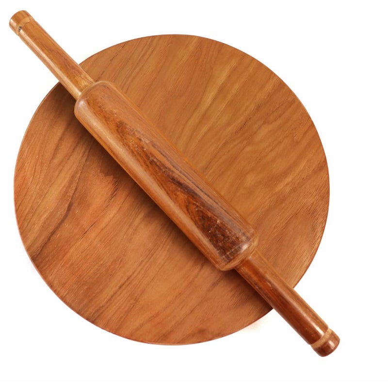 Kitchen 101 Teak Wood Chakla Belan | 10 Inch | Chakla Belan Set | Roti Maker Wooden | Wood Roti Rolling Board and Pin with Stand | Natural | Brown | Set for Kitchen | Sag Polpat | - Image 3