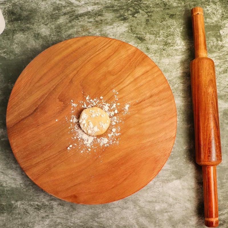 Kitchen 101 Teak Wood Chakla Belan | 10 Inch | Chakla Belan Set | Roti Maker Wooden | Wood Roti Rolling Board and Pin with Stand | Natural | Brown | Set for Kitchen | Sag Polpat | - Image 2