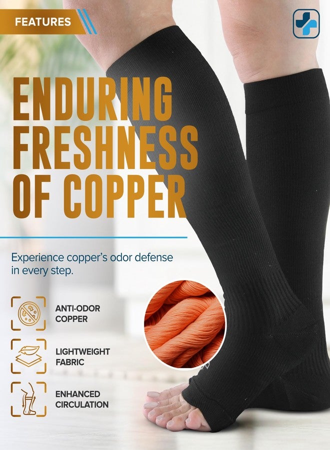 Doctor's Select Copper Open Toe Compression Socks, Light Brown - 3 Pairs, L - Image 2