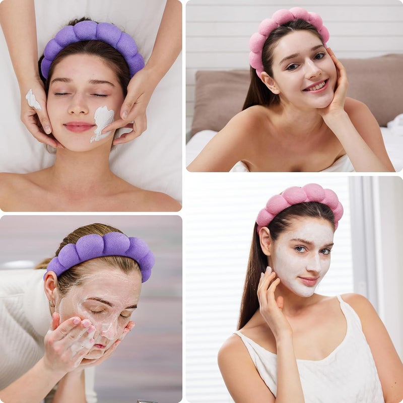Ztomine Store Spa Facial Headbands Combo Pack - 2 Terry Cloth Makeup Headbands for Face Washing, Masks, and Skin Treatments (Pink + Purple) - Image 3