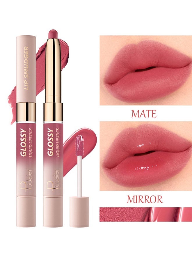 بوداير موسخ الشفاه وأحمر الشفاه السائل اللامع، أحمر شفاه غير لامع ذو طرف مزدوج ومرآة لمعان الشفاه، نسيجان في بقعة شفاه واحدة، ناعم ومخملي يدوم طويلًا ضد التلطخ دون أن يتلاشى، صبغة شفاه عالية التركيز - رقم 09# السابع الحلو - Image 1