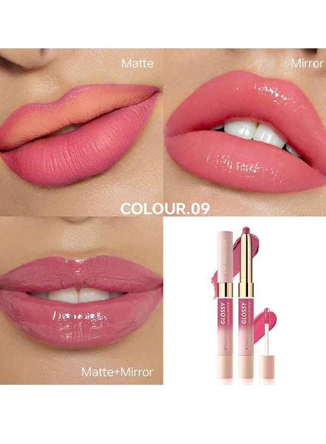 بوداير موسخ الشفاه وأحمر الشفاه السائل اللامع، أحمر شفاه غير لامع ذو طرف مزدوج ومرآة لمعان الشفاه، نسيجان في بقعة شفاه واحدة، ناعم ومخملي يدوم طويلًا ضد التلطخ دون أن يتلاشى، صبغة شفاه عالية التركيز - رقم 09# السابع الحلو - Image 2