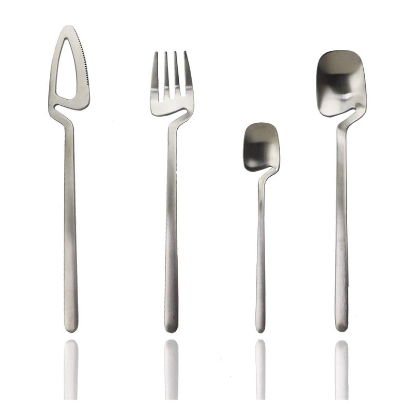 JASHII Hangable Silverware Set Matte Silver Flatware Cutlery Set Service for 2 Satin Finish 8 Piece Stainless Steel Utensils Set for Home and Restaurant Dishwasher SafeSilver