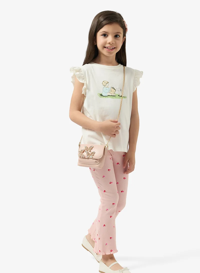 Pinata  Reading Girl Printed Frill Shoulder Cotton Tshirt for Women | Best Price UAE