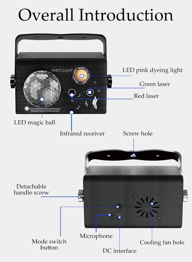 DUNISO Party Lights，Dj Disco Ball Light with Pattern Projection and Sound Activated，LED Stage Lights Colorful Lighting Projection Ball Lights with Remote Control，for Parties Indoor Dance Birthday Rave Bar Karaoke Christmas Wedding Show Club - Image 3