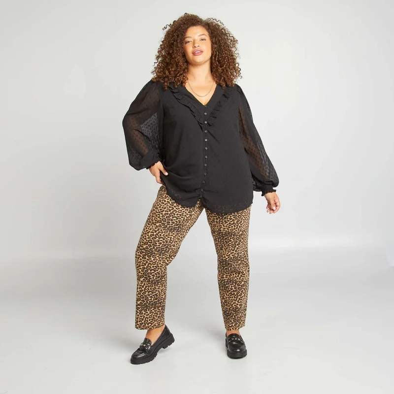 Kiabi Ruffled Dotted Swiss Blouse Black