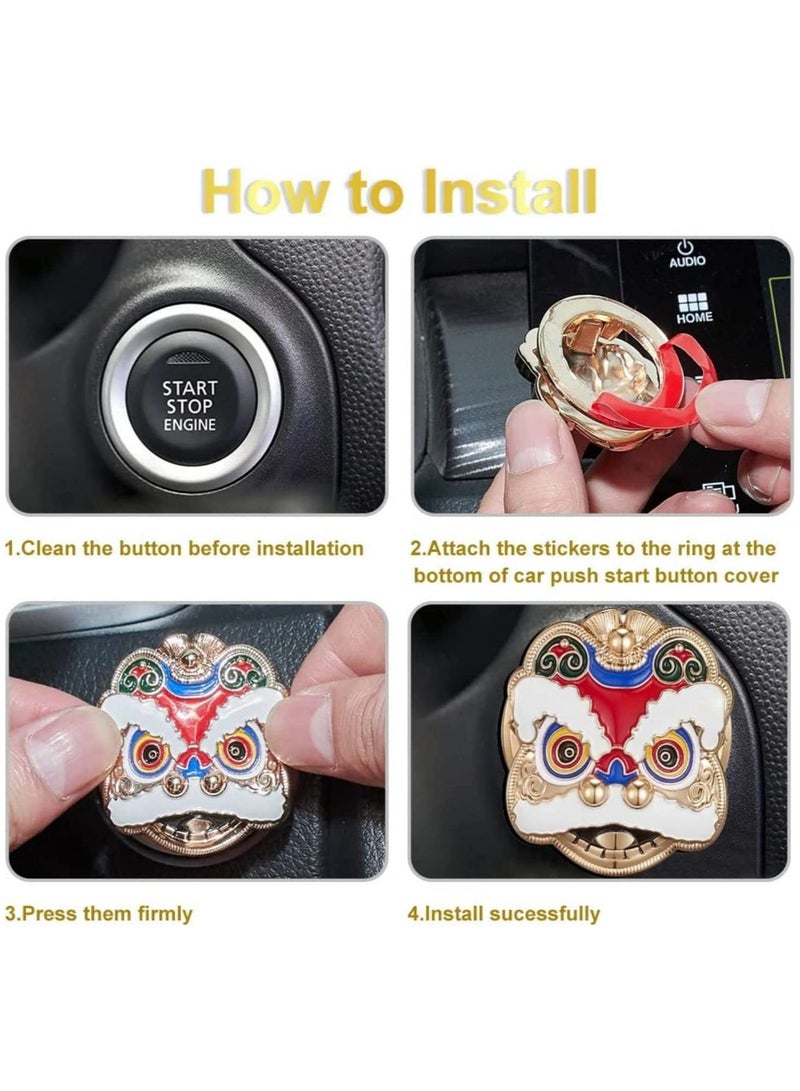 SYOSI Car Push Start Button Cover Lion Dance Switch Trim Cover Car Engine Start Stop Button Cover Universal Button Decoration Protector Ring Champagne Gold  - Image 5