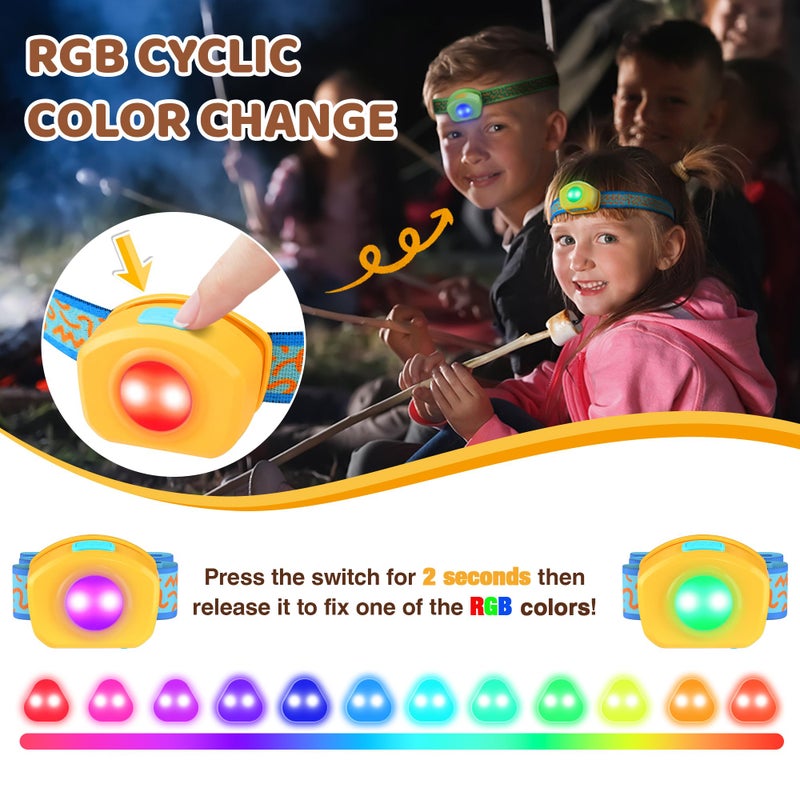 EverBrite LED Headlamp Rechargeable Kids Headlamp with RGB Mode and Adjustable Headband, 3 Modes Multicolor Headlamp for Camping, Reading, Exploring, Halloween, Christmas - Image 3