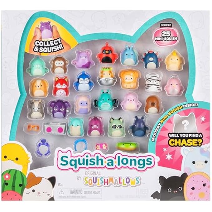 Squish-a-longs 25 Pack - Series 2 - (25) 1 Mini-Squish, 5 Accessories, 1 Ring, & 1 Collectors Guide - 2 Chase Figures - Collect, Trade, & Play - Image 1