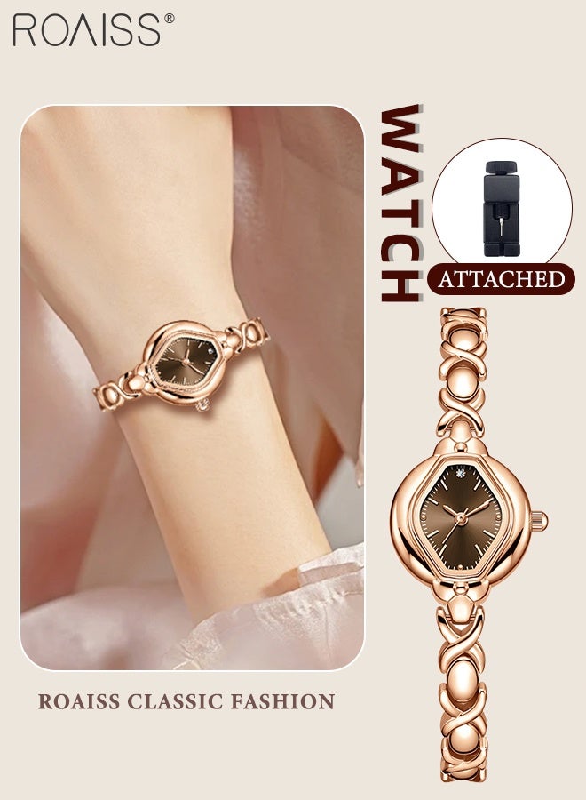 رويس ساعة كوارتز بسوار نسائي، شاشة تناظرية، مينا بني مع حزام سلسلة متعرج، ساعة يد بسيطة أنيقة مقاومة للماء، هدية للسيدات - Image 1
