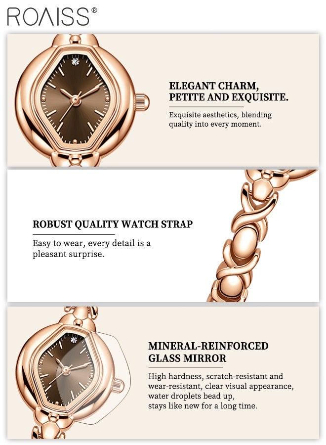رويس ساعة كوارتز بسوار نسائي، شاشة تناظرية، مينا بني مع حزام سلسلة متعرج، ساعة يد بسيطة أنيقة مقاومة للماء، هدية للسيدات - Image 4