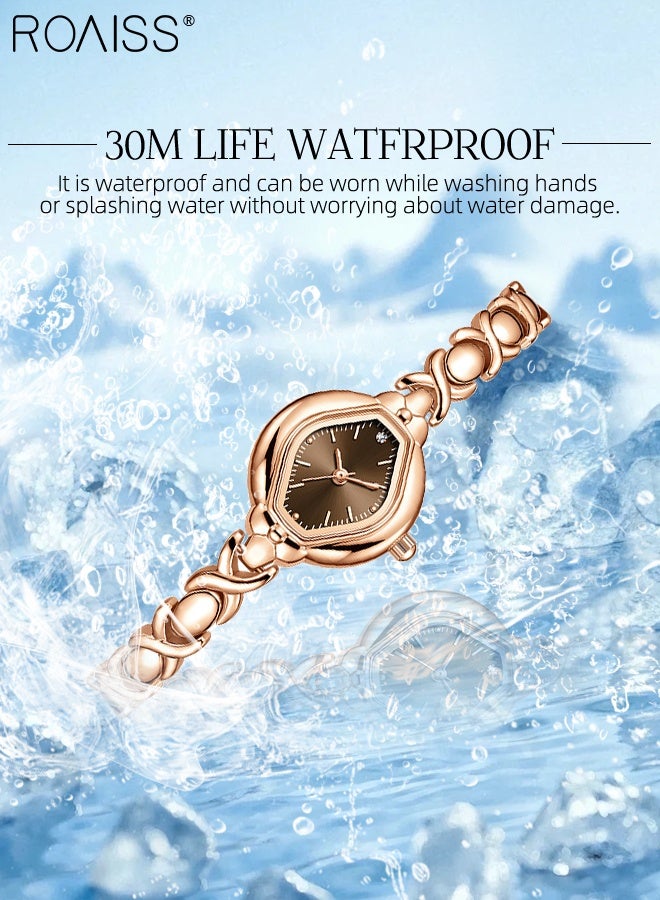 رويس ساعة كوارتز بسوار نسائي، شاشة تناظرية، مينا بني مع حزام سلسلة متعرج، ساعة يد بسيطة أنيقة مقاومة للماء، هدية للسيدات - Image 5