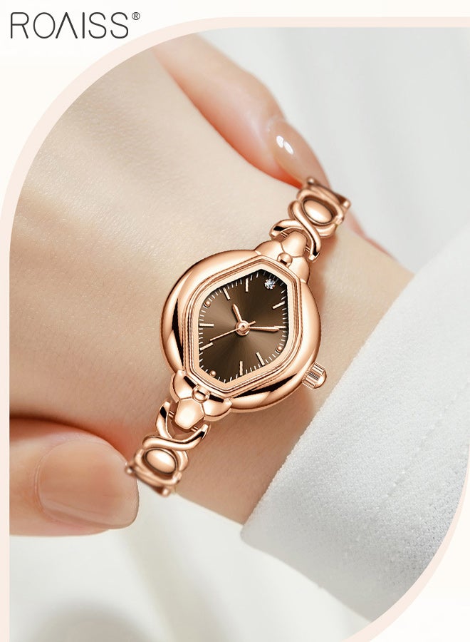 رويس ساعة كوارتز بسوار نسائي، شاشة تناظرية، مينا بني مع حزام سلسلة متعرج، ساعة يد بسيطة أنيقة مقاومة للماء، هدية للسيدات - Image 2
