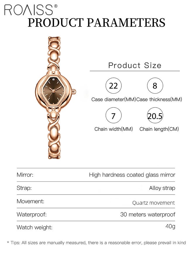 رويس ساعة كوارتز بسوار نسائي، شاشة تناظرية، مينا بني مع حزام سلسلة متعرج، ساعة يد بسيطة أنيقة مقاومة للماء، هدية للسيدات - Image 3
