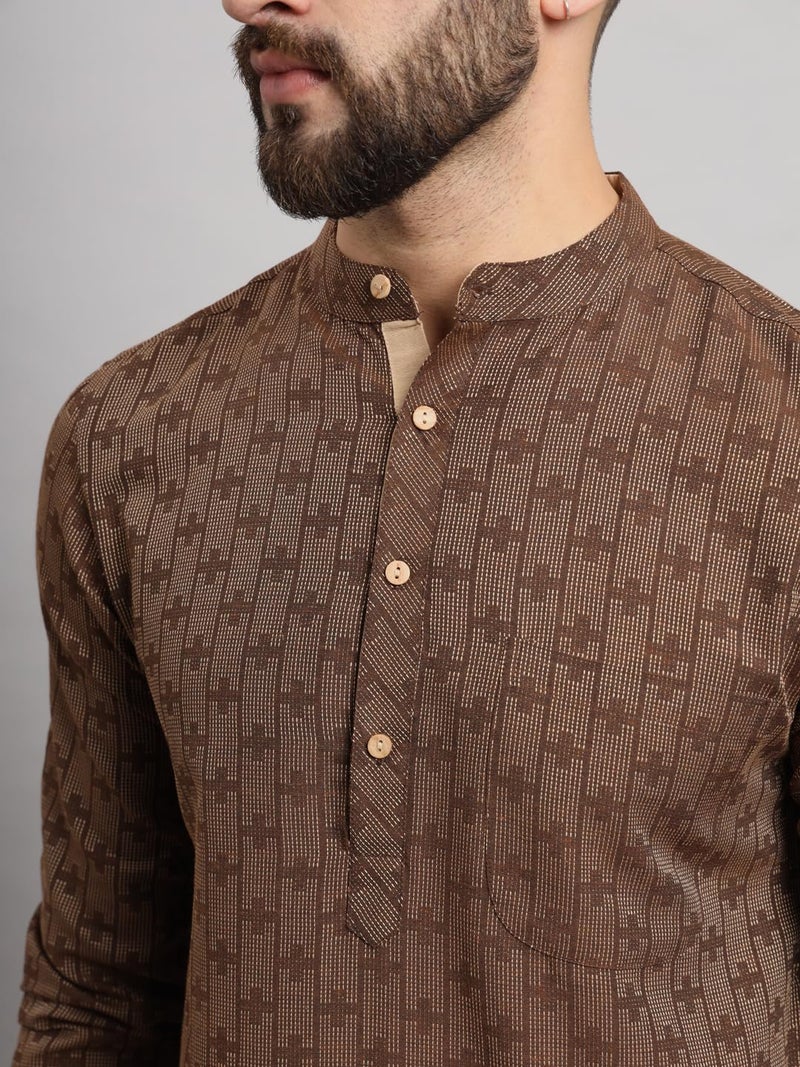 LATEST CHIKAN Men's Cotton Regular Striped Knee Lenght Kurta Full Sleeves - LK_+_BR-46 Brown - Image 5