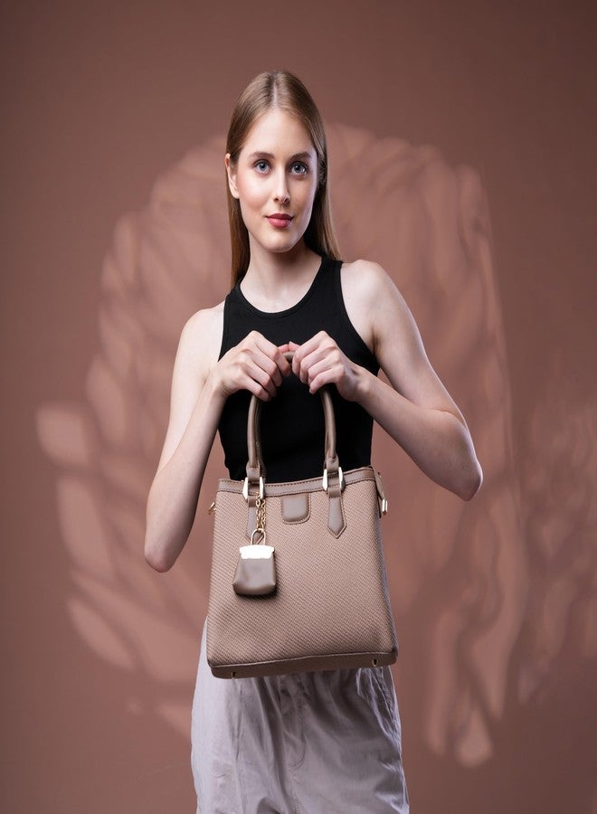 SANTORINI Regina Satchel Hand Bag for Women | Top Handle & Detachable Sling Strap | Stylish Bag Charm | Lightweight Daily Office & Casual Bag (Brown) - Image 5