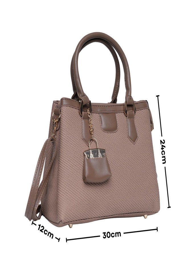 SANTORINI Regina Satchel Hand Bag for Women | Top Handle & Detachable Sling Strap | Stylish Bag Charm | Lightweight Daily Office & Casual Bag (Brown) - Image 2