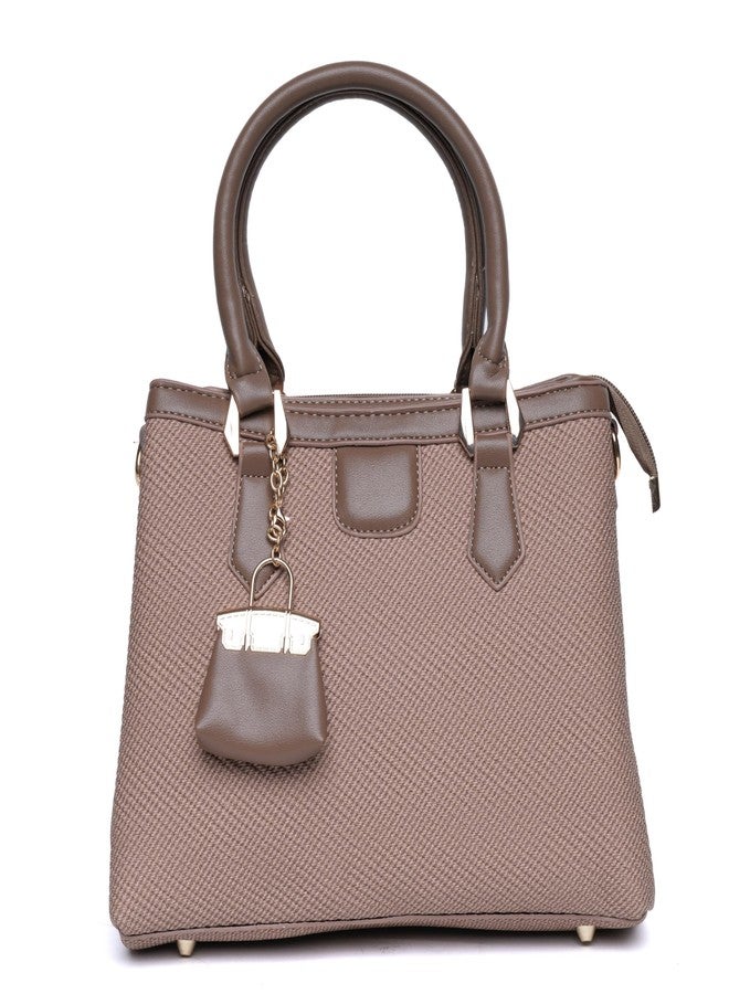 SANTORINI Regina Satchel Hand Bag for Women | Top Handle & Detachable Sling Strap | Stylish Bag Charm | Lightweight Daily Office & Casual Bag (Brown) - Image 1