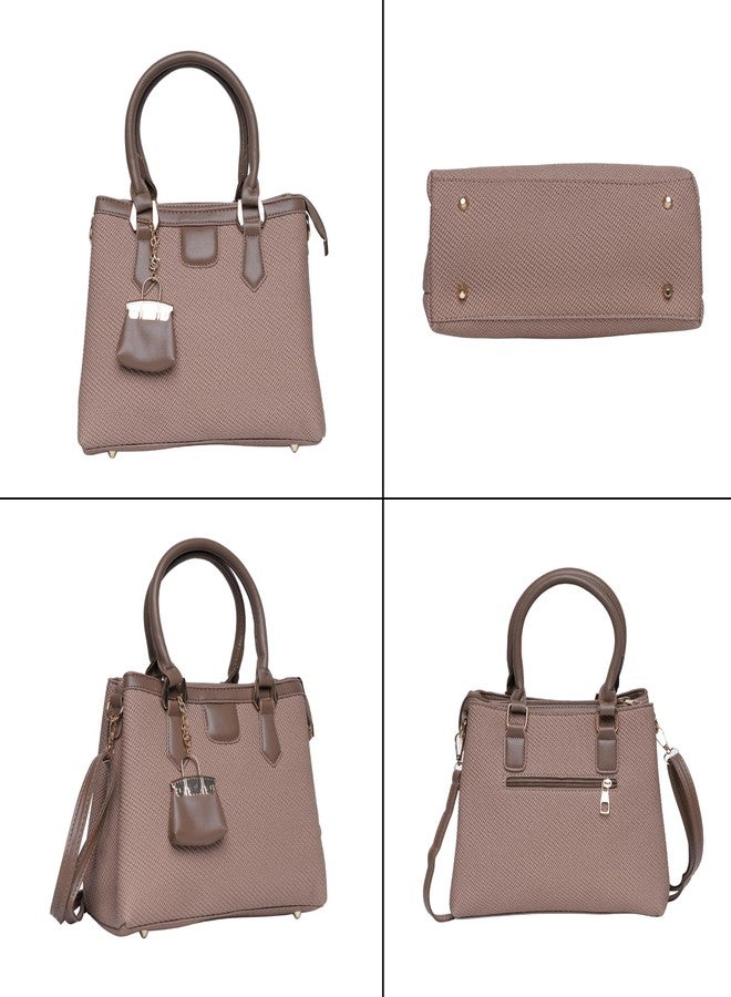 SANTORINI Regina Satchel Hand Bag for Women | Top Handle & Detachable Sling Strap | Stylish Bag Charm | Lightweight Daily Office & Casual Bag (Brown) - Image 3