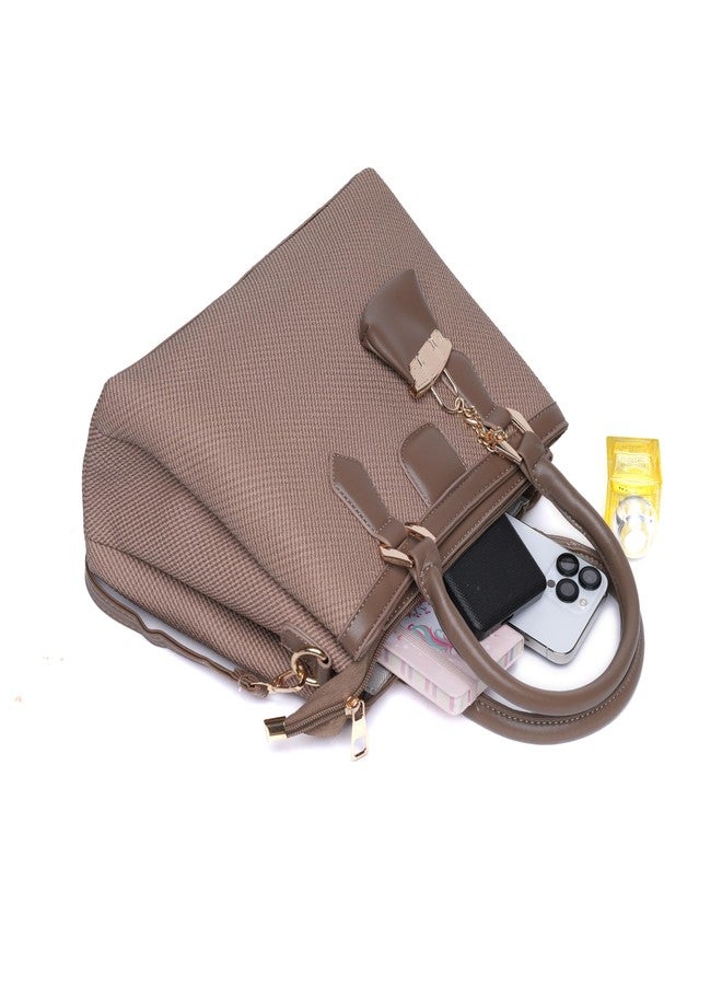 SANTORINI Regina Satchel Hand Bag for Women | Top Handle & Detachable Sling Strap | Stylish Bag Charm | Lightweight Daily Office & Casual Bag (Brown) - Image 4