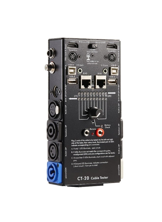 Generic 15-Plug Audio Cable Tester Line Finder Black 15-in-1 Cables Checker 10-Way Switch Wire Tracker with LED Indicators, Rectangular  - Image 3