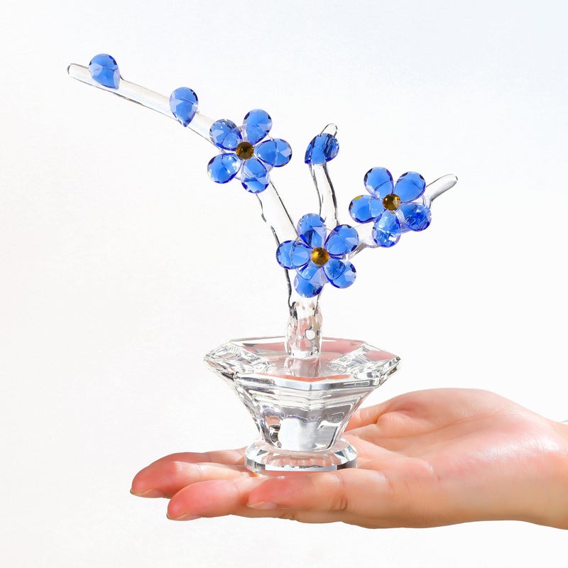 Cherry Blossom Crystal Flowers with Stems Glass Flowers with Vases Japanese Cherry Gifts Decor for Wife Girlfriend Women Crystal Collectible Home Table Decor for Valentines Wedding Gifts