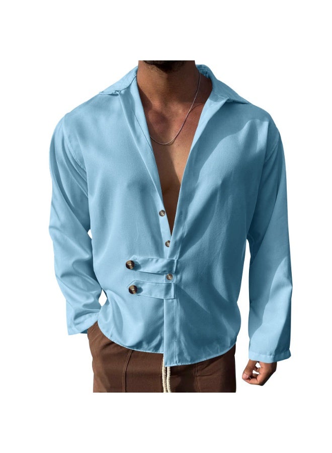 Loose Casual Long Sleeve Men's Shirt  Open Cardigan Collar Buttoned Spring Autumn Wear Comfortable Cotton Shirt  - Image 1