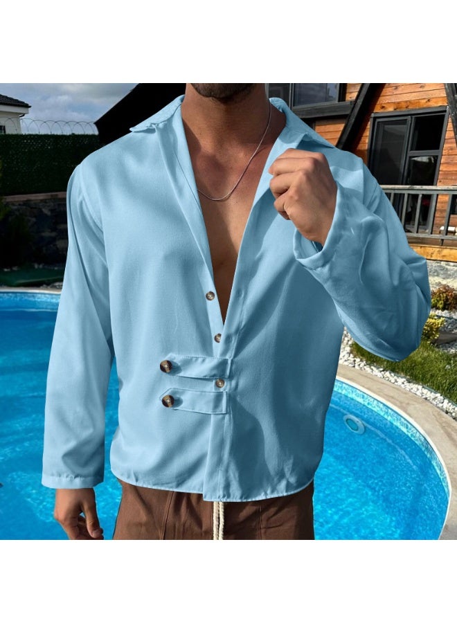 Loose Casual Long Sleeve Men's Shirt  Open Cardigan Collar Buttoned Spring Autumn Wear Comfortable Cotton Shirt  - Image 2
