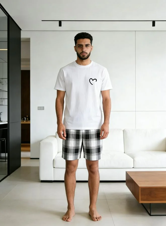 Take Two Men Printed Round Neck T-Shirt and Checked Shorts Set
