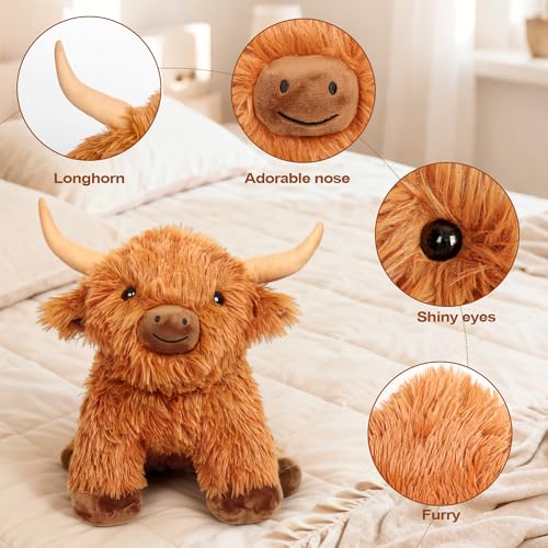 Wepop Highland Cow Weighted Stuffed Animals 16in 5 lbs Weighted Stuffed Animal Highland Cow Plush Adorable Cattle Stuffed Animal Dcor Gifts for Kids and Adults - Image 5