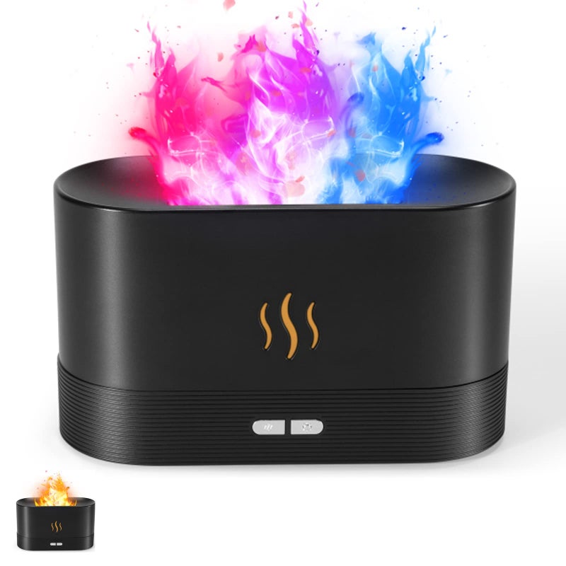 SENMUL Colorful Flame Air Aroma Diffuser Humidifier, Upgraded 7 Flame Colors Noiseless Essential Oil Diffuser for Home,Office,Yoga with Auto-Off Protection 180mL (8Hours Black) - Image 1