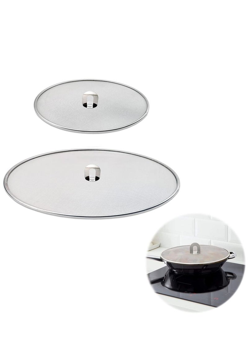 SYOSI Stainless Steel Splatter Shield Set, Splatter Screen for Frying Pan, Grease Splatter Guard Stainless Steel Large 13 Inch and Small 10 Inch Shield 2 in 1 Set  - Image 1