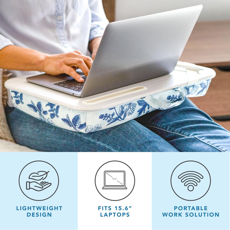LAPGEAR Designer Lap Desk 2-Pack with Storage Basket, Phone Slot & Device Ledge â€“ Blue Blossoms â€“ Fits Laptops up to 15.6" â€“ Style No. 70433 - Image 2