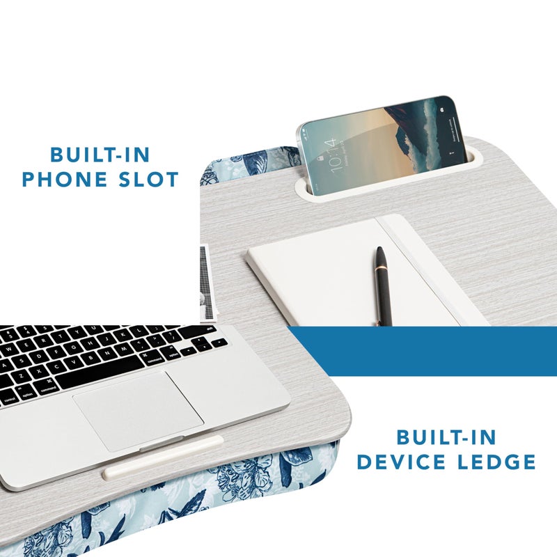 LAPGEAR Designer Lap Desk 2-Pack with Storage Basket, Phone Slot & Device Ledge â€“ Blue Blossoms â€“ Fits Laptops up to 15.6" â€“ Style No. 70433 - Image 4