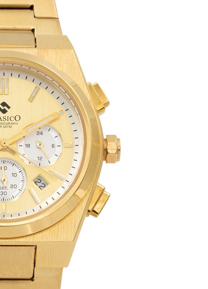 Clasico Eclipse Lady – Gold Radiance with White Detailing – 6-Hands Chronograph Watch with Steel Strap – Waterproof Design 32mm - Image 2