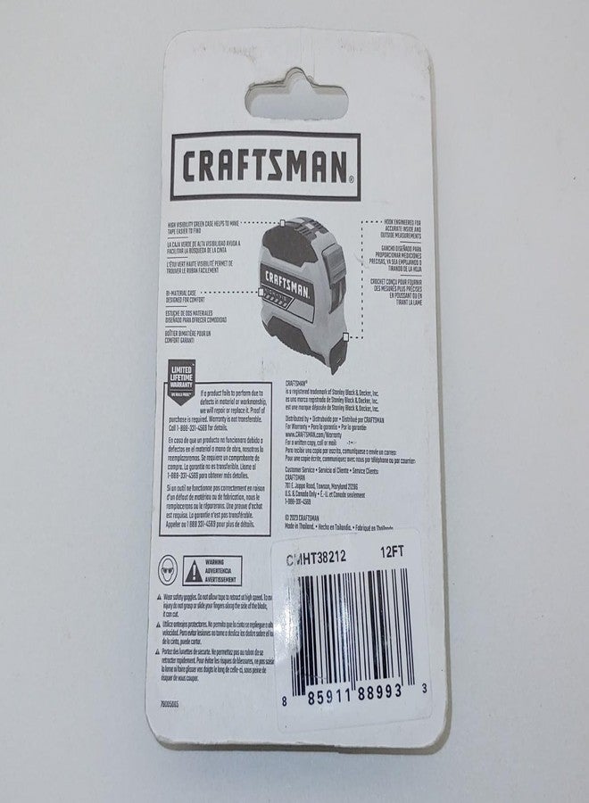Craftsman 12' High Visibility Tape Measurer Measure Compact with Belt Clip, Lock - Image 4