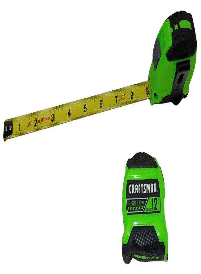 Craftsman 12' High Visibility Tape Measurer Measure Compact with Belt Clip, Lock - Image 1